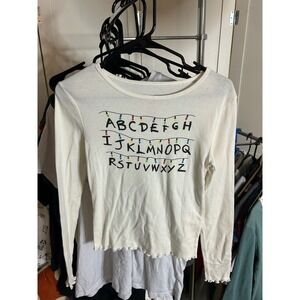 Stranger Things Long Sleeve Shirt Alphabet Lights Graphic Top Women's Size S
